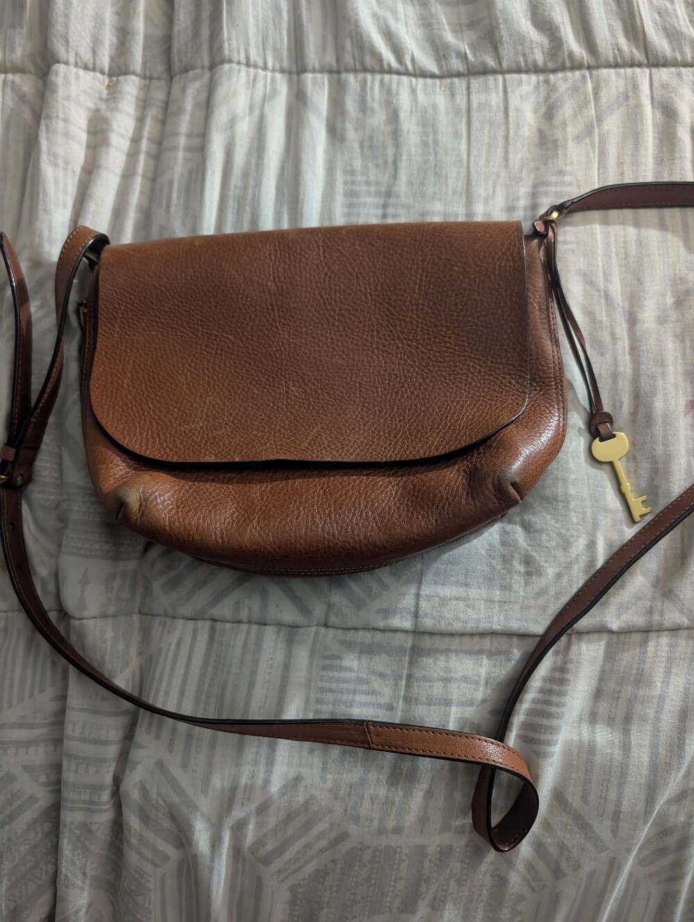 Fossil Maya Small Brown Leather Crossbody Saddle Bag